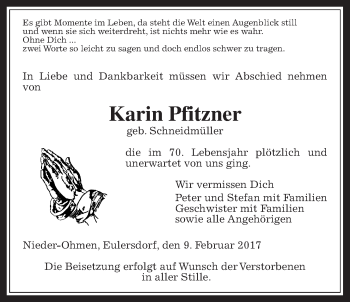 Traueranzeige von Karin Pfitzner von Mücker Stimme