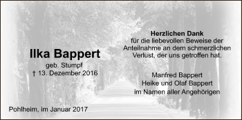 Traueranzeige von Ilka Bappert von Giessener Allgemeine, Alsfelder Allgemeine