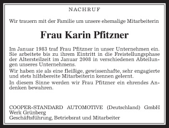 Traueranzeige von Karin Pfitzner von Giessener Allgemeine, Alsfelder Allgemeine