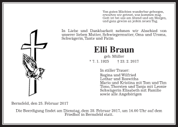 Traueranzeige von Elli Braun von Alsfelder Allgemeine