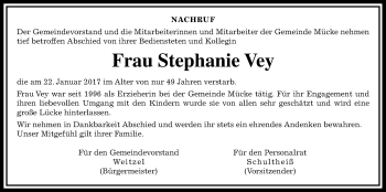 Traueranzeige von Stephanie Vey von Mücker Stimme