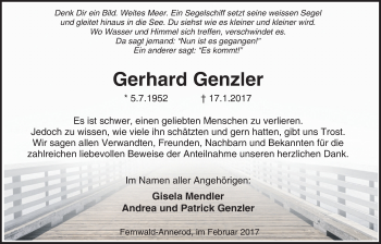 Traueranzeige von Gerhard Genzler von Giessener Allgemeine, Alsfelder Allgemeine