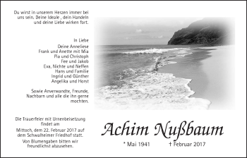 Traueranzeige von Achim Nußbaum von Wetterauer Zeitung, Wetterauer Zeitung