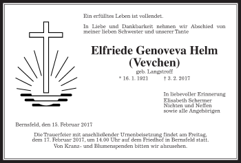 Traueranzeige von Elfriede Genoveva Helm von Alsfelder Allgemeine