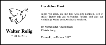 Traueranzeige von Walter Rolig von Giessener Allgemeine, Alsfelder Allgemeine