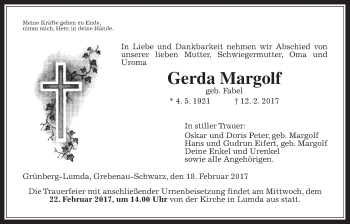 Traueranzeige von Gerda Margolf von Giessener Allgemeine, Alsfelder Allgemeine