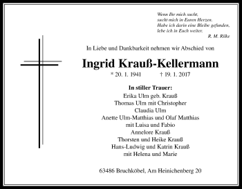 Traueranzeige von Ingrid Krauß-Kellermann von Giessener Allgemeine, Alsfelder Allgemeine