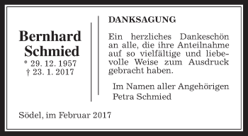 Traueranzeige von Bernhard Schmied von Wetterauer Zeitung