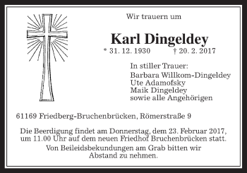 Traueranzeige von Karl Dingeldey von Wetterauer Zeitung, Wetterauer Zeitung