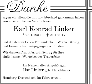 Traueranzeige von Karl Konrad Linker von Alsfelder Allgemeine