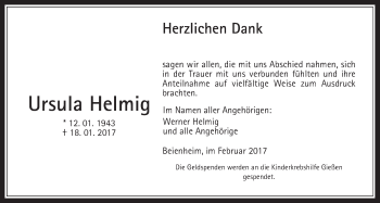 Traueranzeige von Ursula Helmig von Wetterauer Zeitung, Wetterauer Zeitung