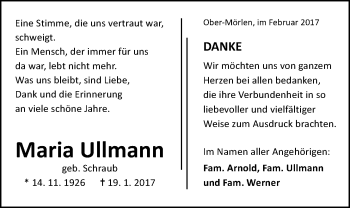 Traueranzeige von Maria Ullmann von Wetterauer Zeitung, Wetterauer Zeitung
