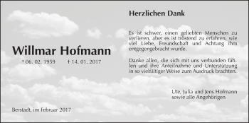 Traueranzeige von Willmar Hofmann von Wetterauer Zeitung, Wetterauer Zeitung