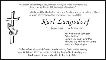 Traueranzeige von Karl Langsdorf von Wetterauer Zeitung, Wetterauer Zeitung