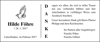 Traueranzeige von Hilde Föhre von Giessener Allgemeine, Alsfelder Allgemeine