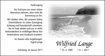Traueranzeige von Wilfried Lange von Giessener Allgemeine, Alsfelder Allgemeine