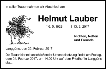 Traueranzeige von Helmut Lauber von Giessener Allgemeine, Alsfelder Allgemeine