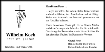 Traueranzeige von Wilhelm Koch von Licher Wochenblatt, Licher Wochenblatt, Licher Wochenblatt