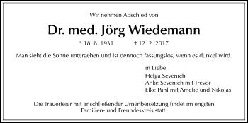 Traueranzeige von Jörg Wiedemann von Wetterauer Zeitung, Wetterauer Zeitung