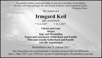 Traueranzeige von Irmgard Keil von Giessener Allgemeine, Alsfelder Allgemeine
