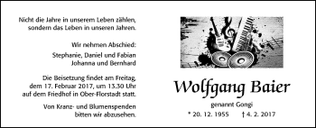 Traueranzeige von Wolfgang Baier von Wetterauer Zeitung, Wetterauer Zeitung