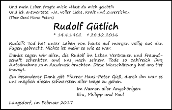 Traueranzeige von Rudolf Gütlich von Licher Wochenblatt, Licher Wochenblatt, Licher Wochenblatt