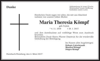 Traueranzeige von Maria Theresia Kömpf von Alsfelder Allgemeine