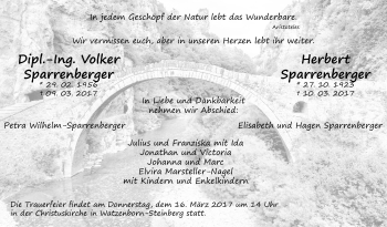 Traueranzeige von Volker und Herbert Sparrenberger von Giessener Allgemeine, Alsfelder Allgemeine