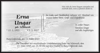 Traueranzeige von Erna Ungar von Wetterauer Zeitung, Wetterauer Zeitung