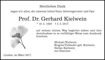 Traueranzeige von Gerhard Kielwein von Giessener Allgemeine, Alsfelder Allgemeine