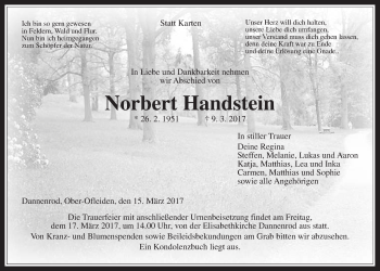 Traueranzeige von Norbert Handstein von Alsfelder Allgemeine