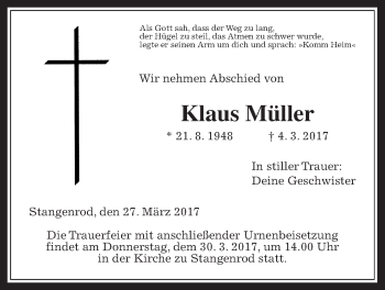 Traueranzeige von Klaus Müller von Giessener Allgemeine, Alsfelder Allgemeine