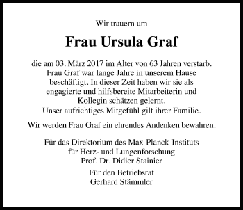 Traueranzeige von Ursula Graf von Wetterauer Zeitung, Wetterauer Zeitung
