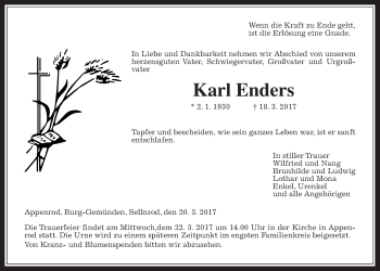Traueranzeige von Karl Enders von Alsfelder Allgemeine