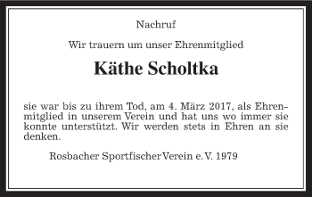 Traueranzeige von Käthe Scholtka von Wetterauer Zeitung, Wetterauer Zeitung