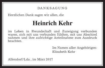Traueranzeige von Heinrich Kehr von Allendorfer Mitteilungen