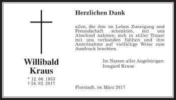 Traueranzeige von Willibald Kraus von Wetterauer Zeitung, Wetterauer Zeitung