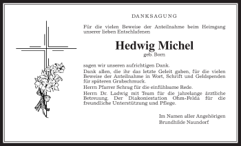 Traueranzeige von Hedwig Michel von Alsfelder Allgemeine