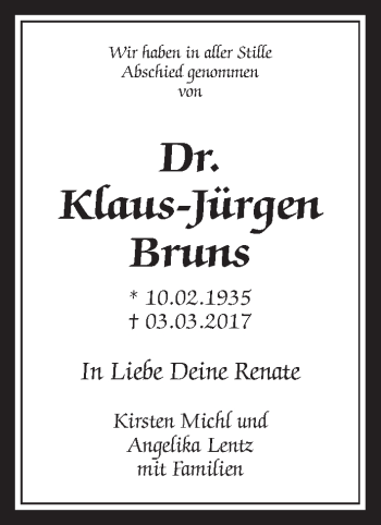 Traueranzeige von Klaus-Jürgen Bruns von Wetterauer Zeitung, Wetterauer Zeitung