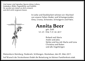 Traueranzeige von Annita Beer von Pohlheimer Nachrichten