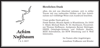 Traueranzeige von Achim Nußbaum von Wetterauer Zeitung, Wetterauer Zeitung