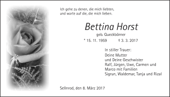 Traueranzeige von Bettina Horst von Alsfelder Allgemeine