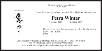 Traueranzeige von Petra Winter von Alsfelder Allgemeine