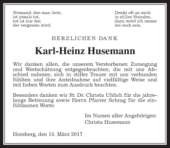 Traueranzeige von Karl-Heinz Husemann von Alsfelder Allgemeine