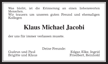Traueranzeige von Klaus Michael Jakobi von Wetterauer Zeitung, Wetterauer Zeitung