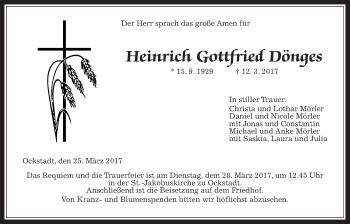 Traueranzeige von Heinrich Gottfried Dönges von Wetterauer Zeitung, Wetterauer Zeitung