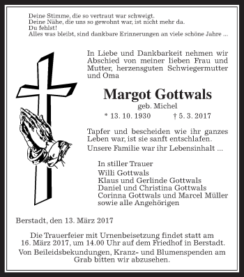 Traueranzeige von Margot Gottwald von Wetterauer Zeitung, Wetterauer Zeitung