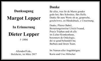 Traueranzeige von Dieter Lepper von Giessener Allgemeine, Alsfelder Allgemeine