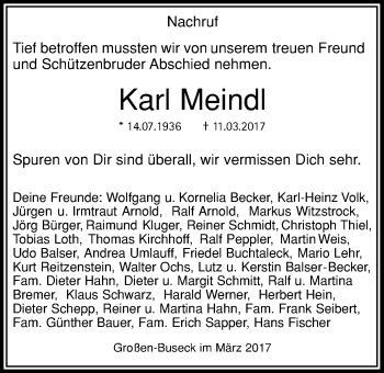 Traueranzeige von Karl Meindl von Giessener Allgemeine, Alsfelder Allgemeine