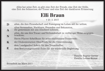 Traueranzeige von Elli Braun von Alsfelder Allgemeine